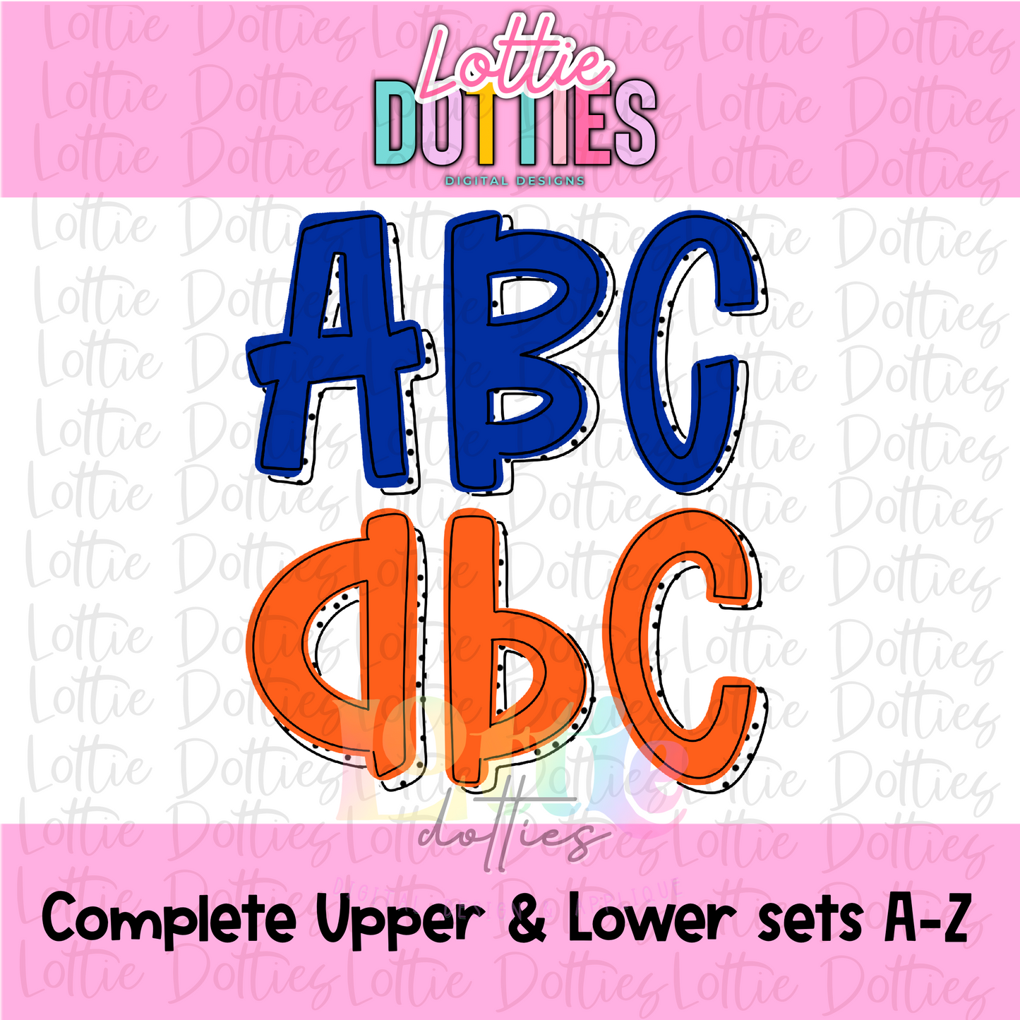 Royal & Orange Dottie alpha - Alpha Pack - Alphabet Clipart - Alphabet