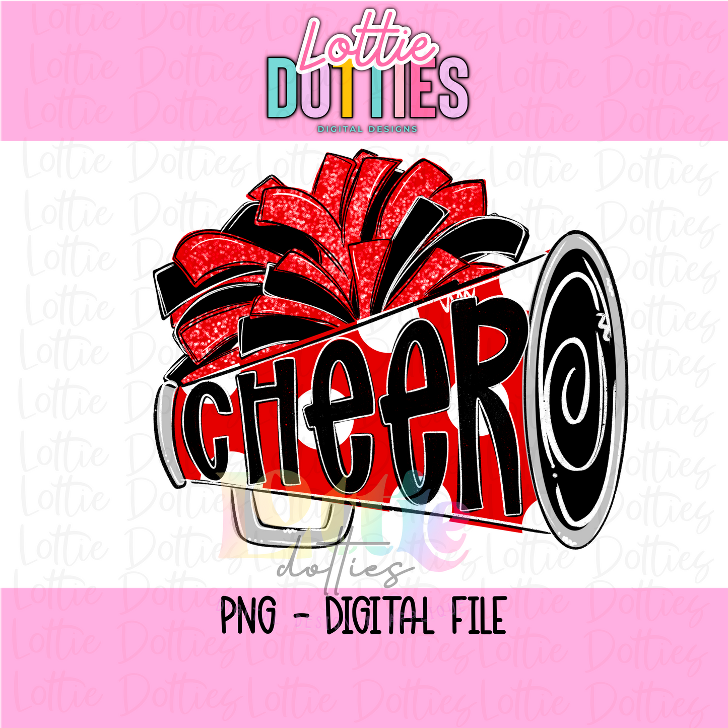 Cheer Megaphone PNG - Red & Black Sublimation - Digital Design