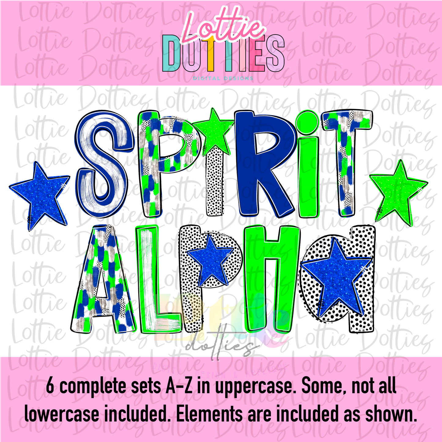 Blue and Lime Green Poppy Alpha - Blue & Green - Alphabet - Alpha Pack - Alphabet Clipart - Instant Download - Alpha Packs