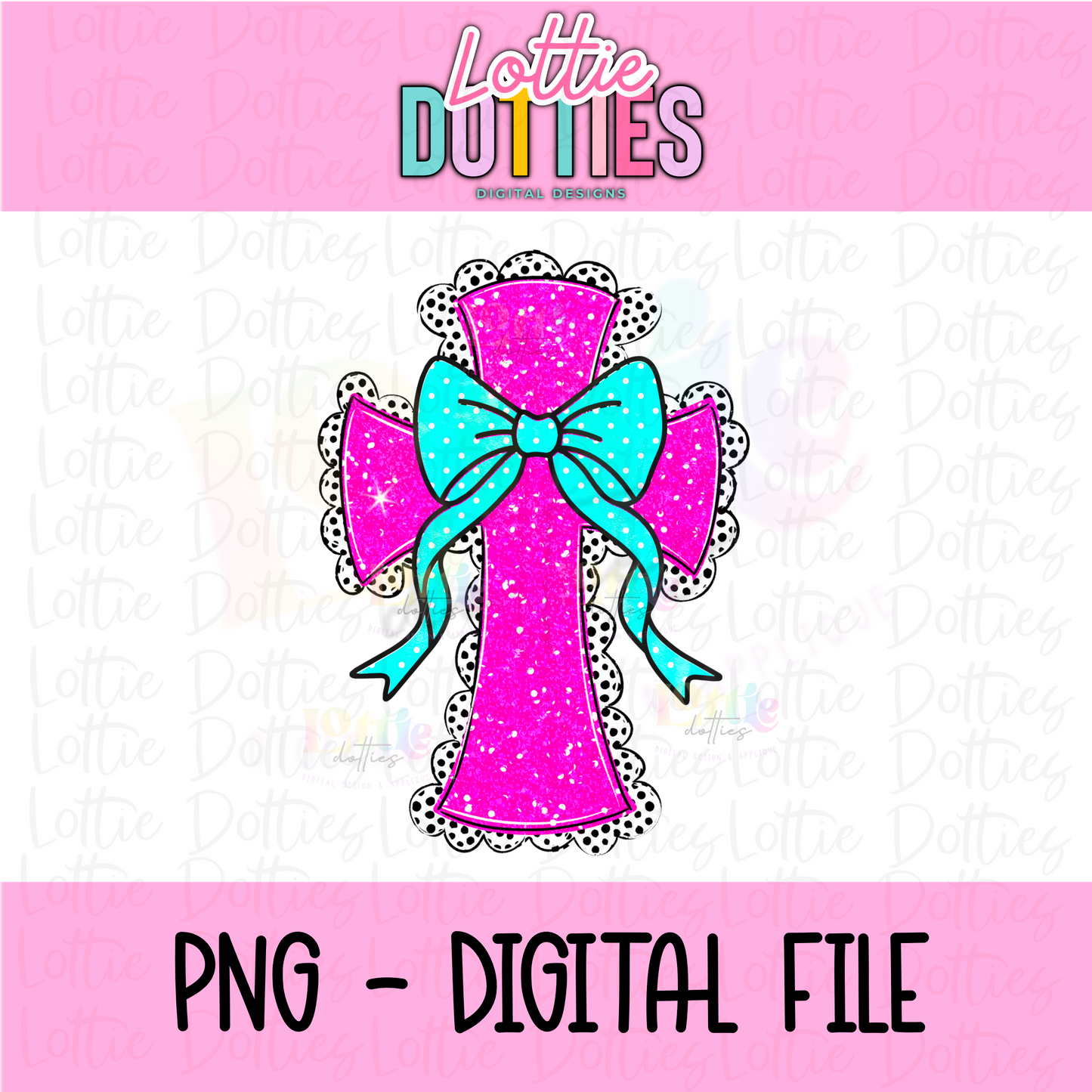 Cross PNG - Pink Cross Blue Bow Sublimation - Digital Download