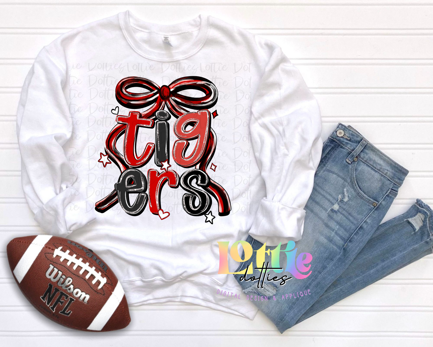 Tigers PNG - Tigers Red & Black bow design - Digital Download - coquette mascot