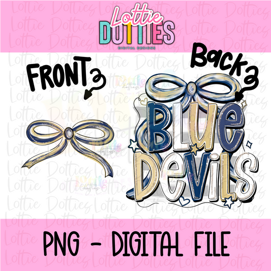 Blue Devils PNG - Navy & Vegas Gold bow design - Digital Download - coquette mascot