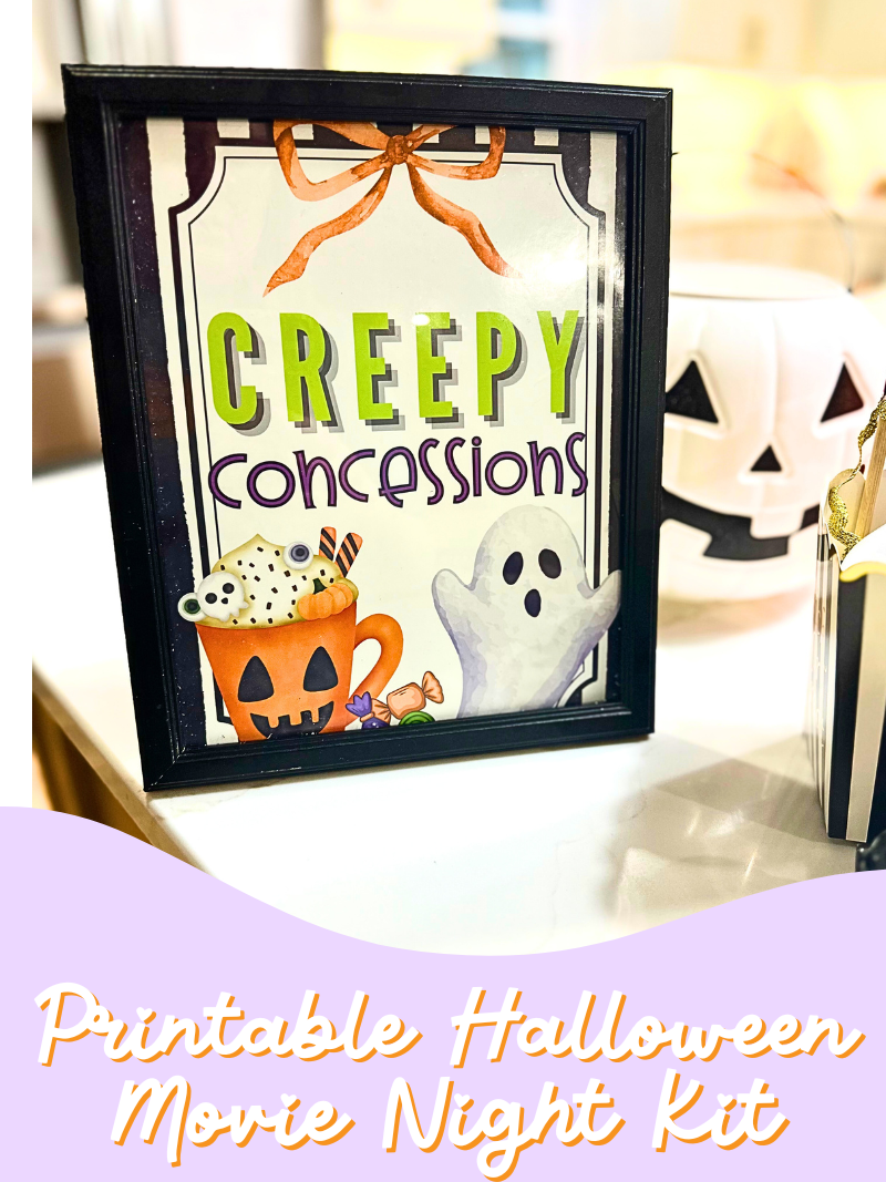 Printable Halloween Movie Night Kit | Spooky Movie Tickets, Pennant Flags & Creepy Concessions Sign | Halloween Party Decor Printable Set