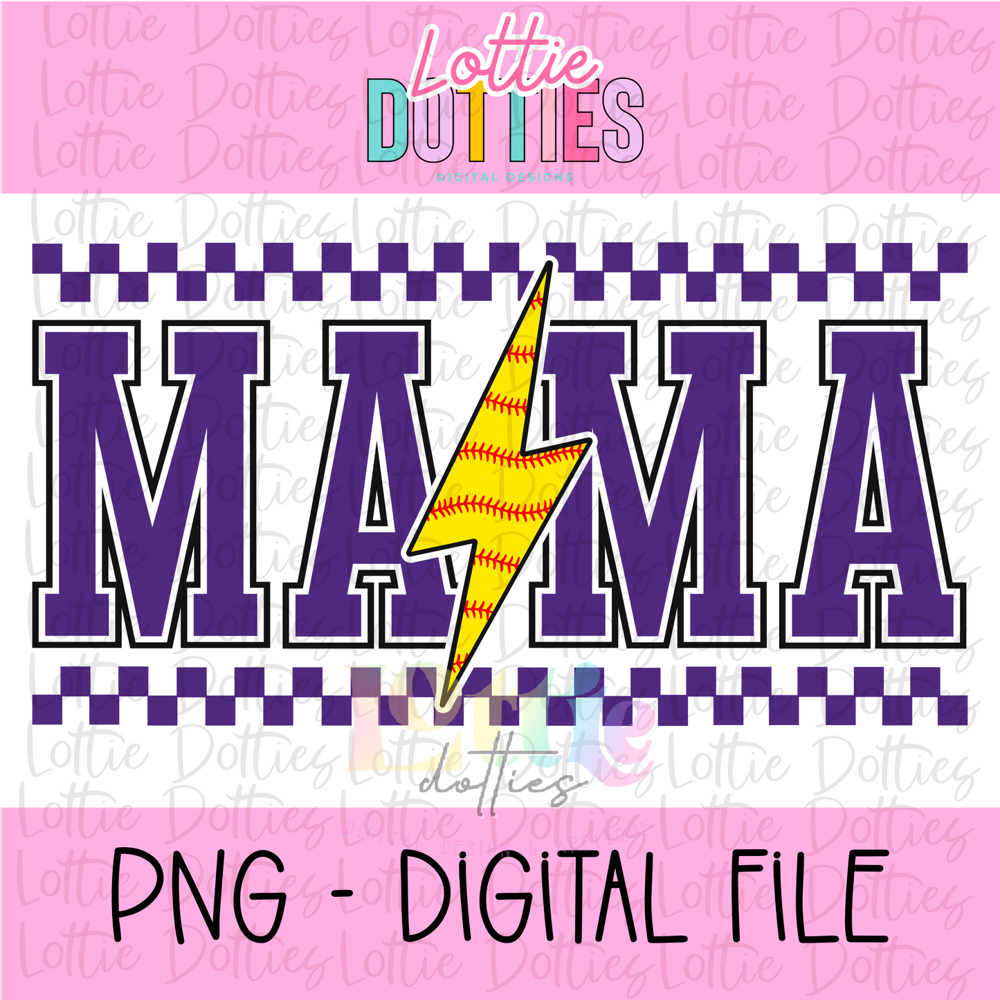 Mama Softball Lightning Bolt - Navy - PNG - Design Sublimation - Digital Download
