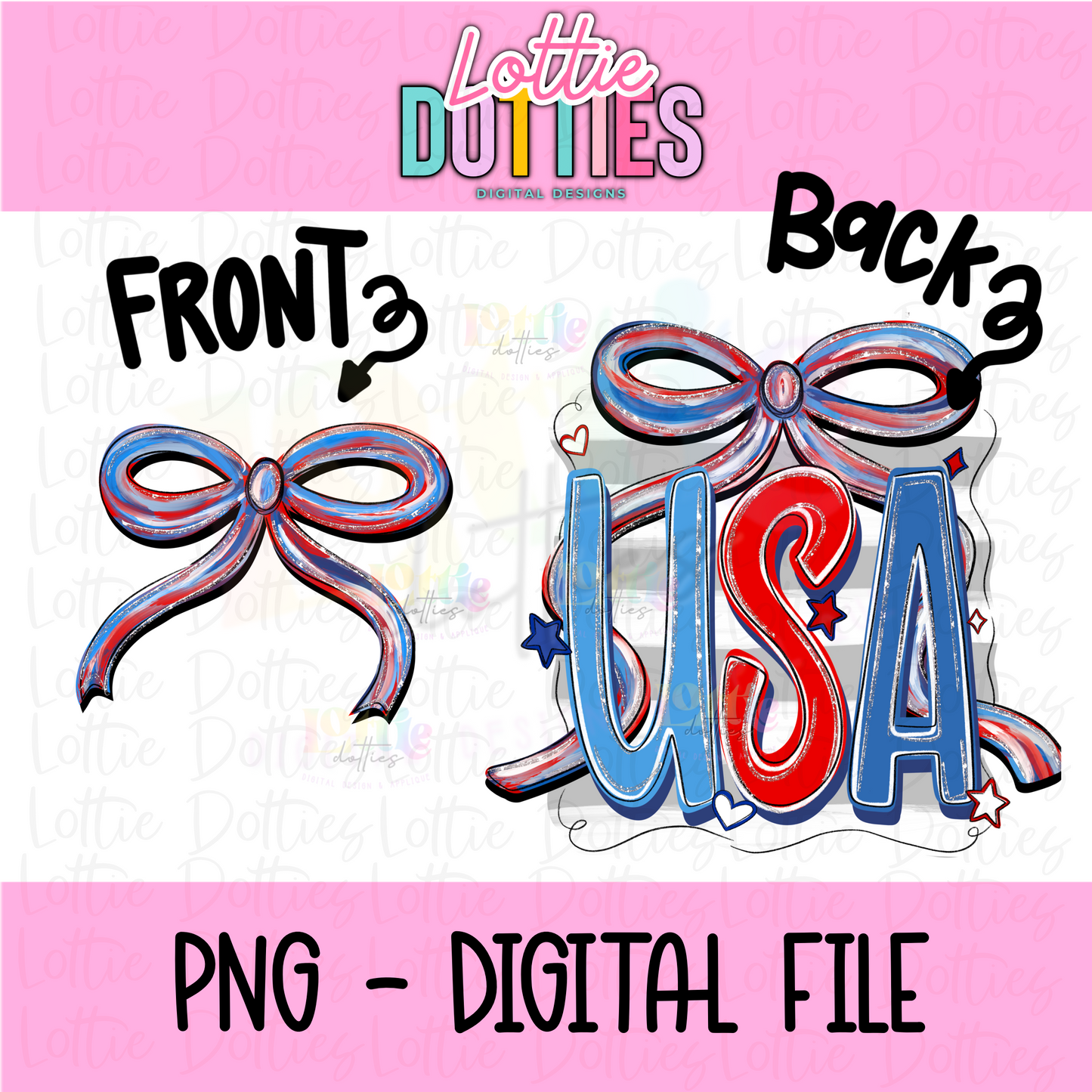 USA Bow PNG - Red White and Blue Patriotic - Sublimation - Digital Download