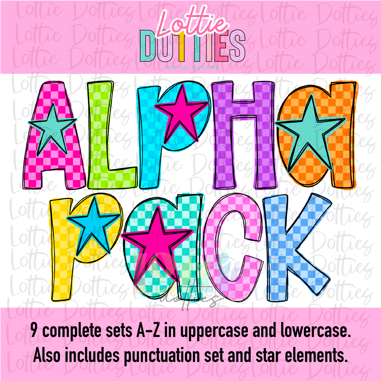Bright Checkers Alpha PNG - Sublimation Alphabet - Alpha Pack - Instant Download - Girl Alpha Pack