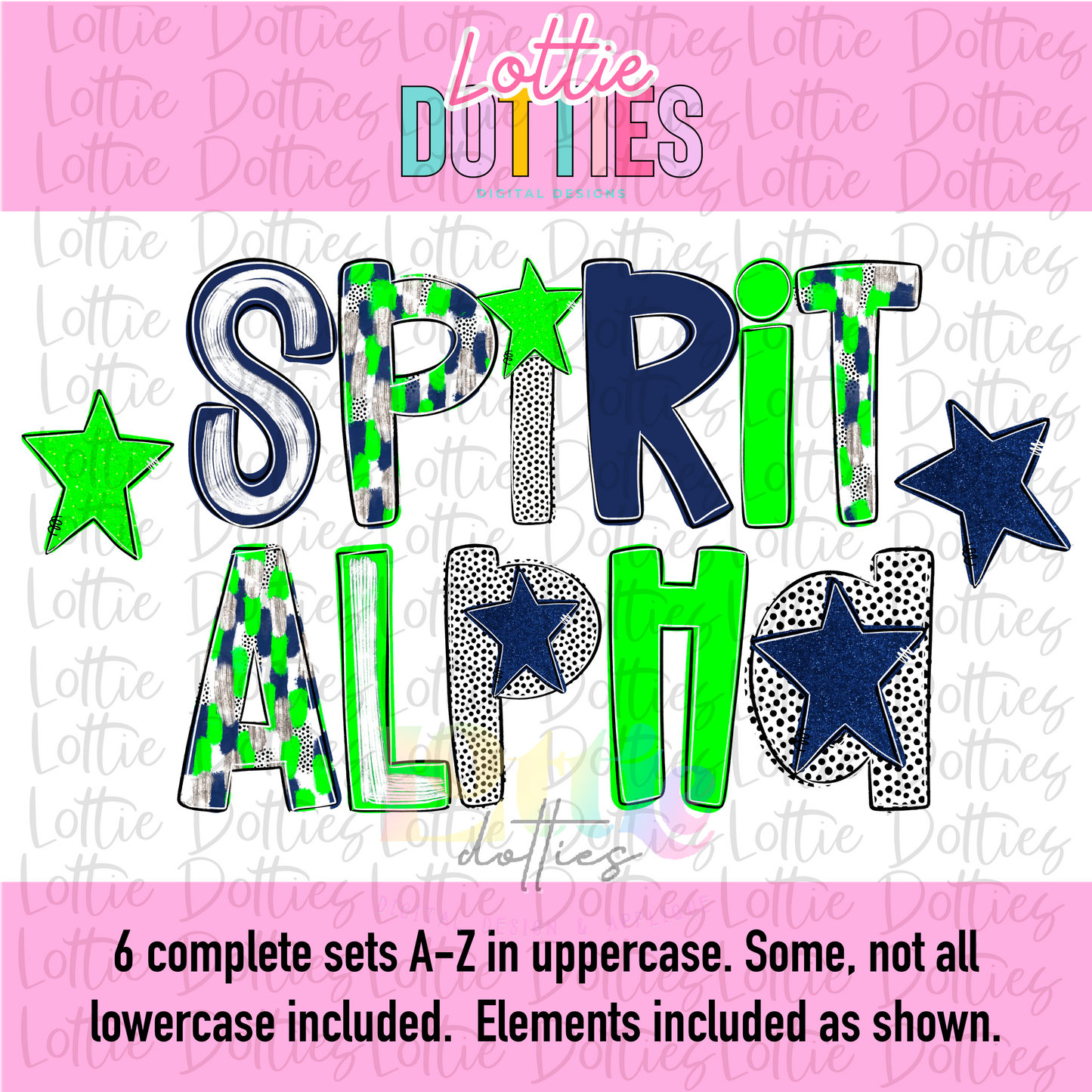 Navy and Lime Green Poppy Alpha - Navy & Green - Alphabet - Alpha Pack - Alphabet Clipart - Instant Download - Alpha Packs