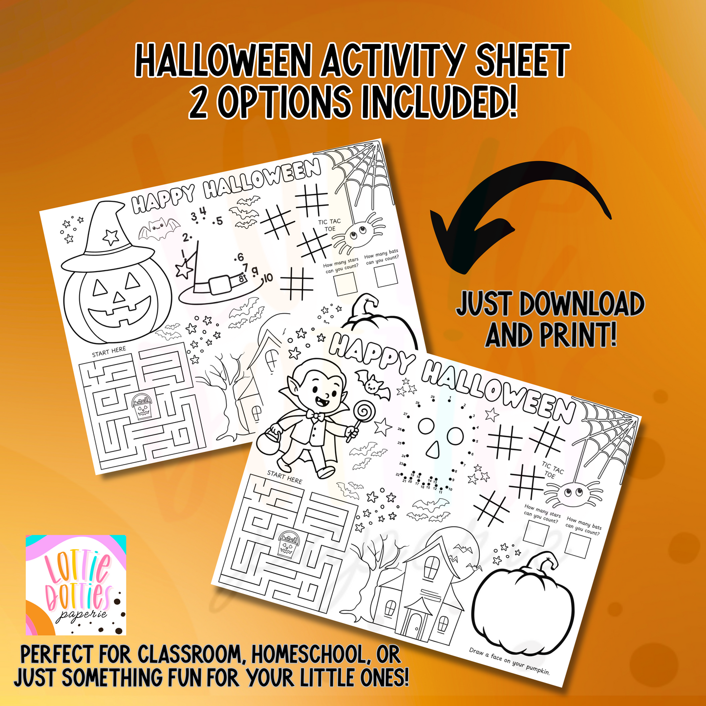 Halloween Activity Sheets - Printable| Printable Halloween Activity |Happy Halloween | Halloween Design | Digital Download