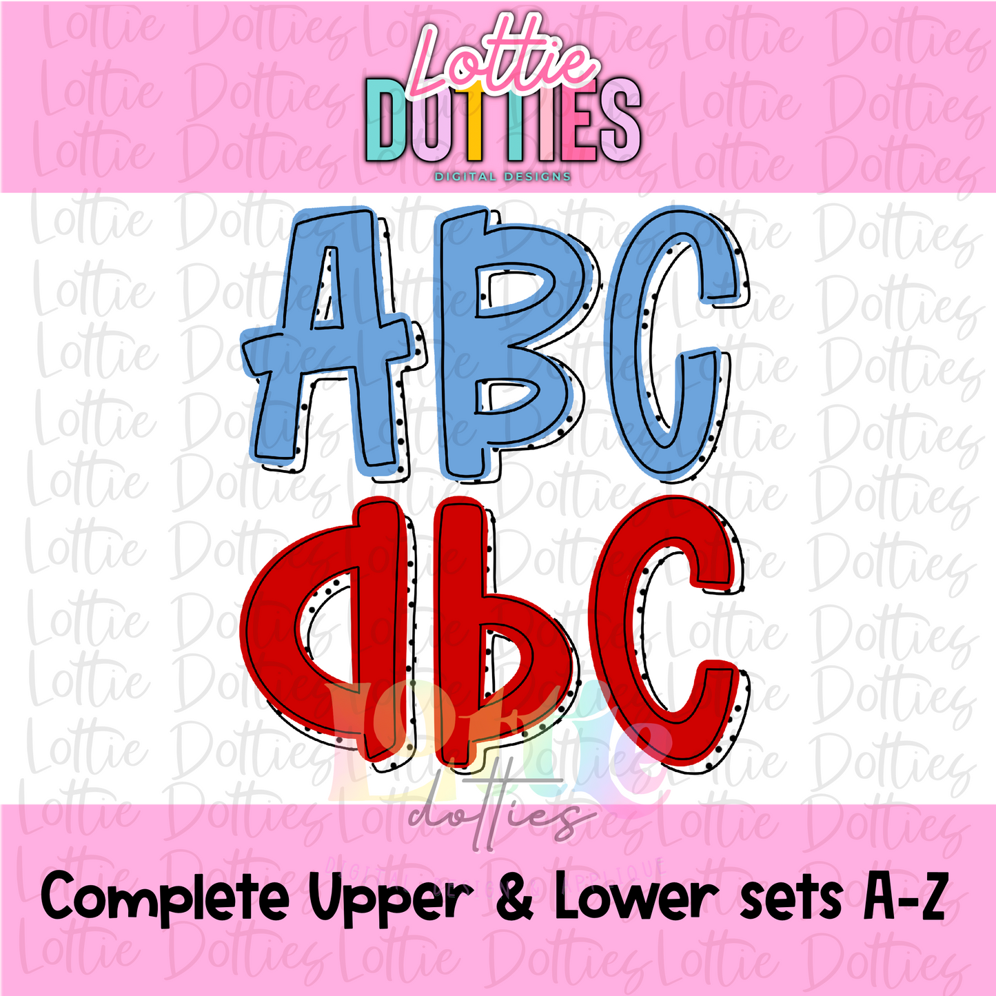 Carolina Blue & Red Dottie alpha - Alpha Pack - Alphabet Clipart - Alphabet