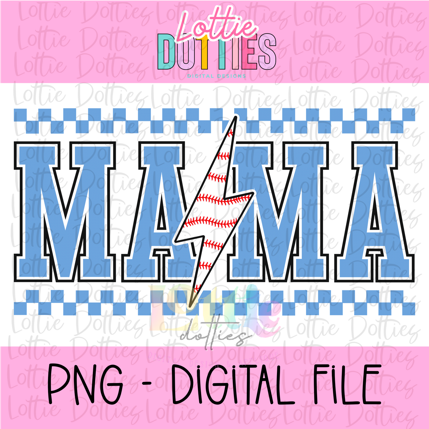 Mama Baseball lightning bolt - Light Blue - PNG - Design Sublimation - Digital Download