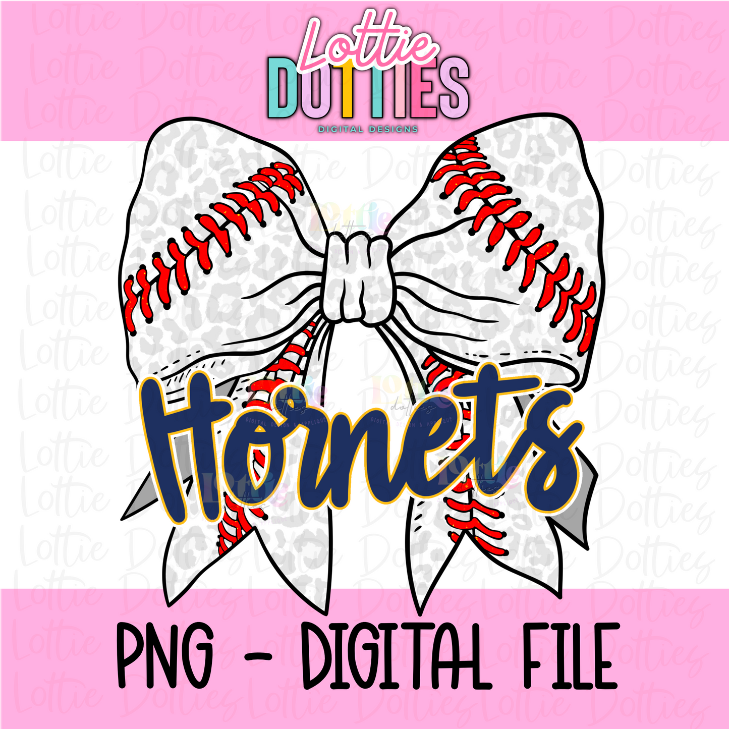 Hornets PNG - Hornets Baseball bow Navy and Gold design - Digital Download