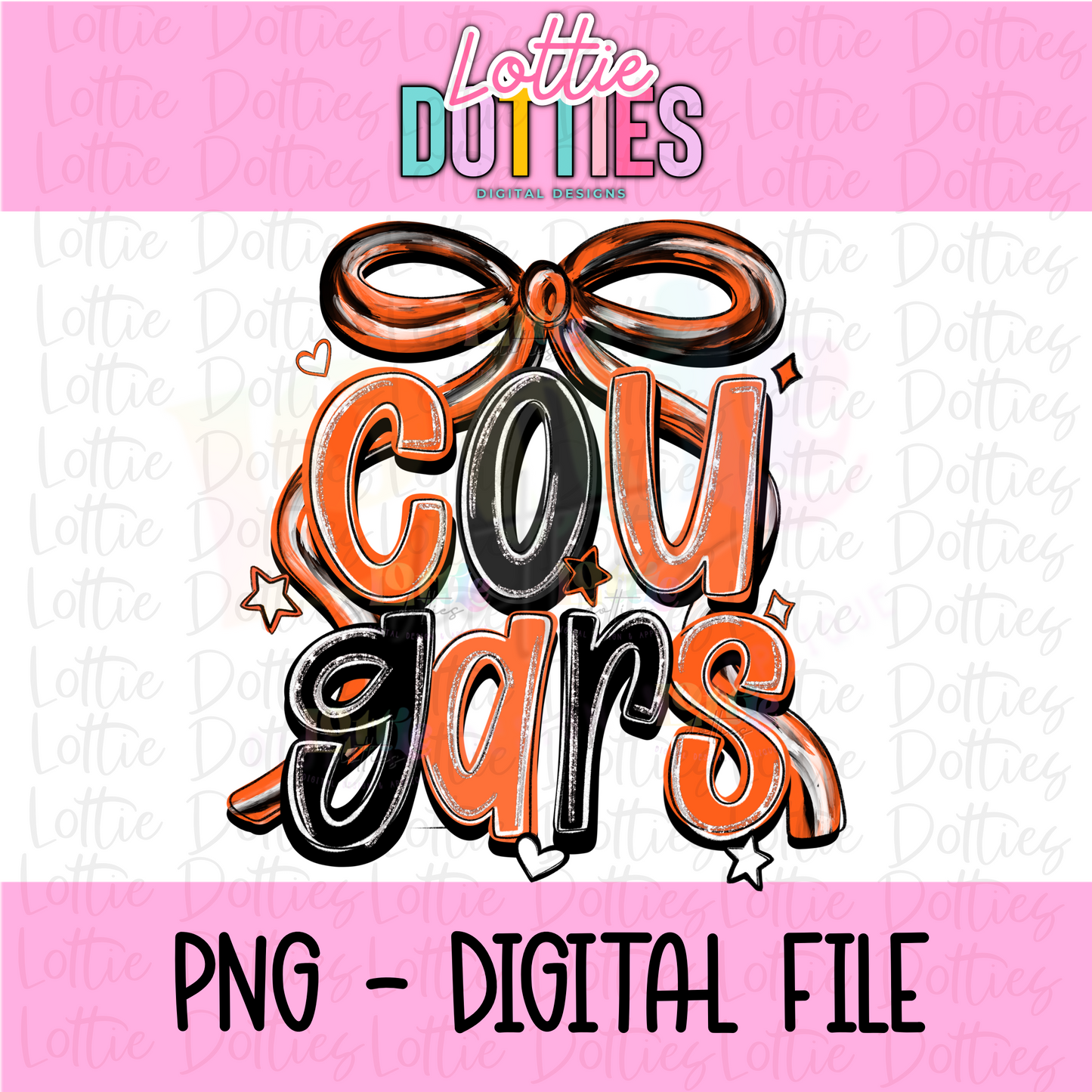 Cougars PNG - Orange & Black Bow Sublimation design - Digital Download