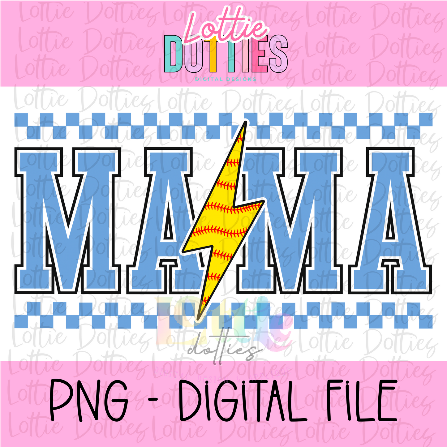 Mama Softball lightning bolt - Light Blue - PNG - Design Sublimation - Digital Download