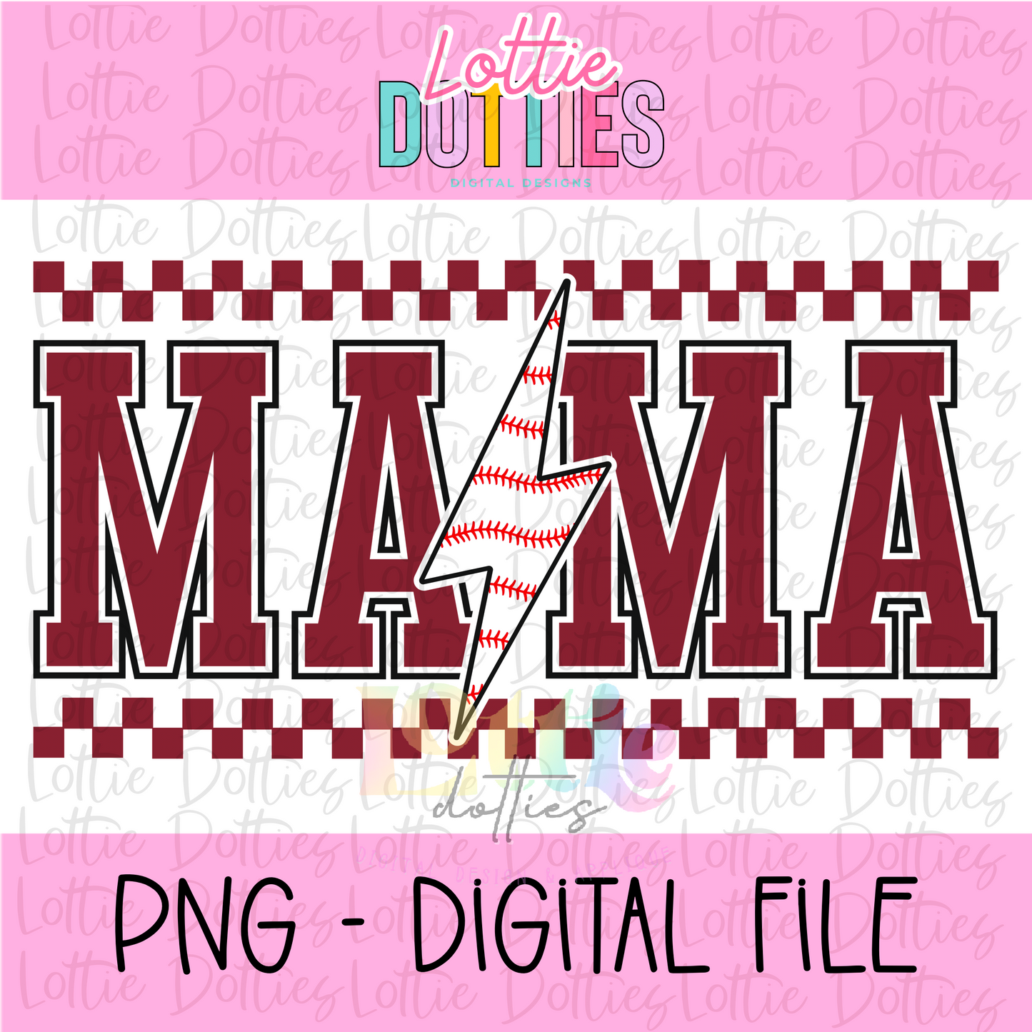 Mama Baseball Lightning Bolt- Maroon - PNG - Design Sublimation - Digital Download