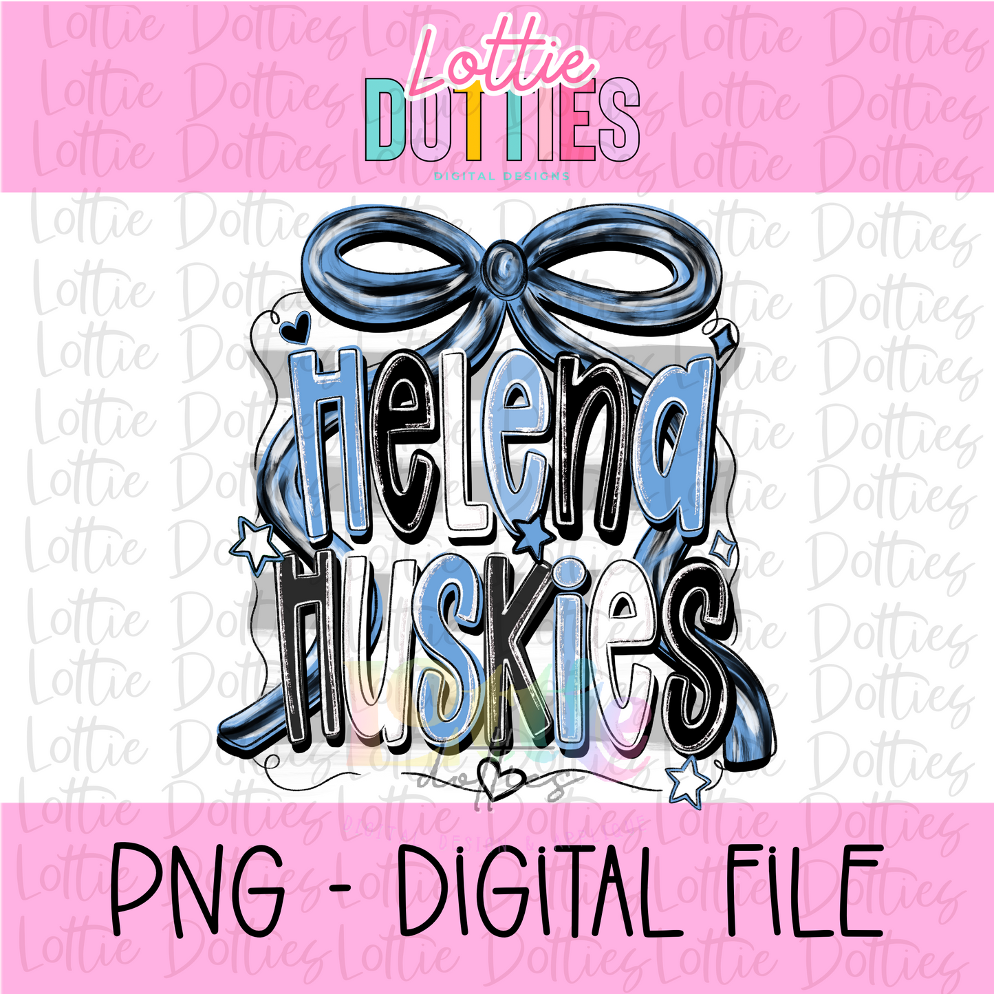 Helena Huskies PNG - Helena Huskies Columbia Blue & Black bow design - Digital Download - coquette mascot