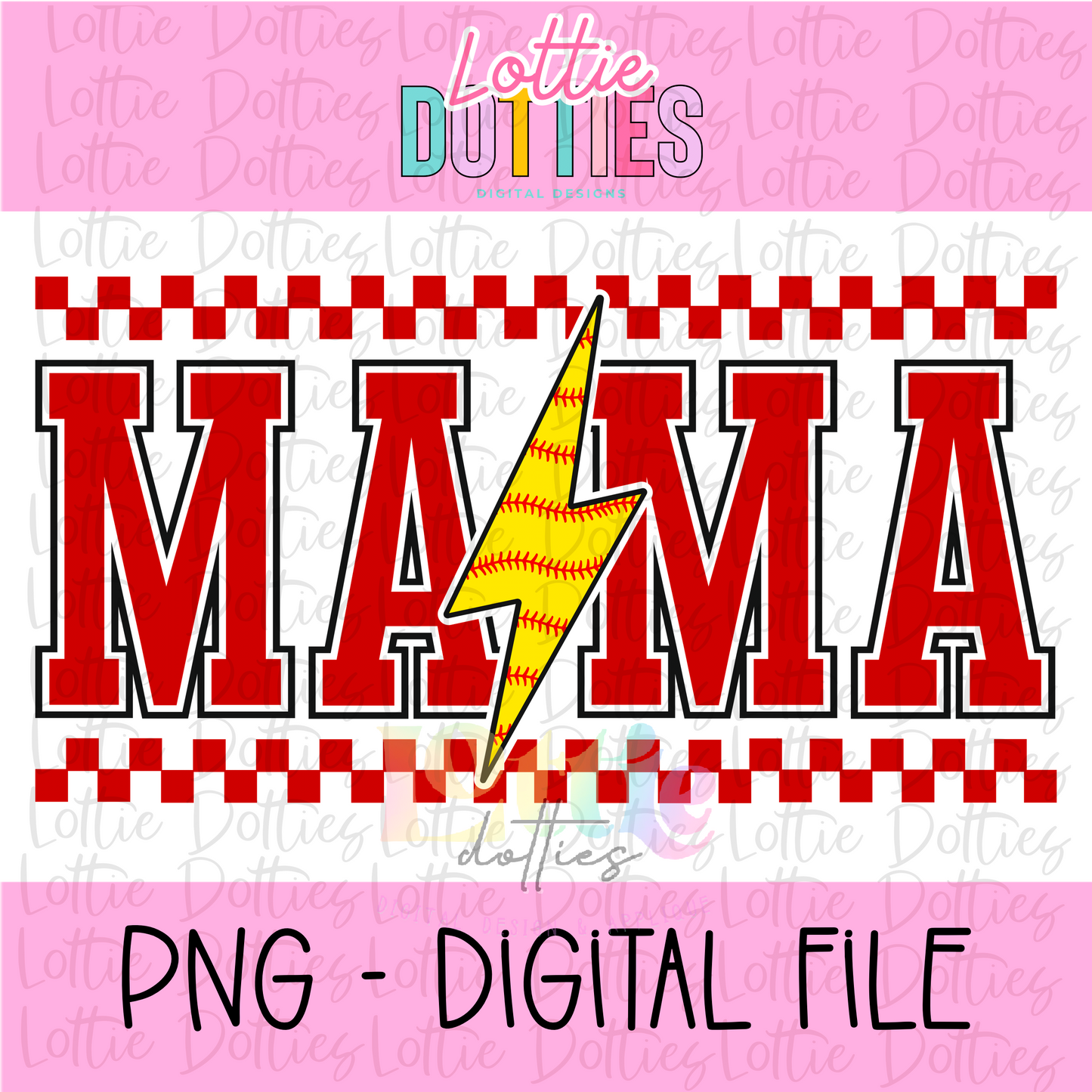 Mama Softball lightning bolt - Red - PNG - Design Sublimation - Digital Download