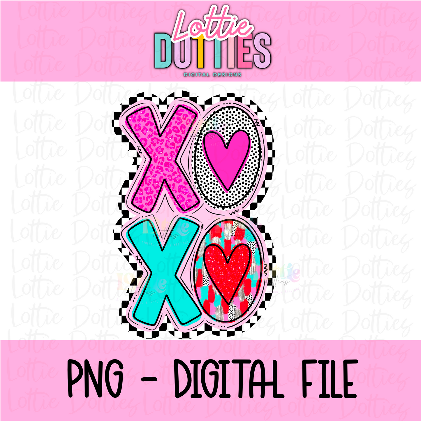 Xoxo PNG - Checkered Outline PNG Clipart - Instant Download - Valentine’s Day PNG