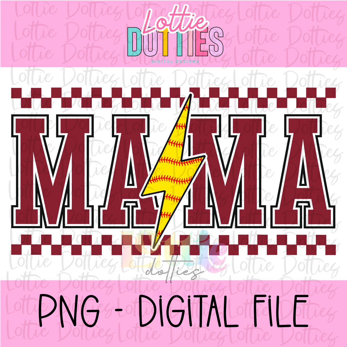 Mama Softball Lightning Bolt - Maroon - PNG - Design Sublimation - Digital Downloadn