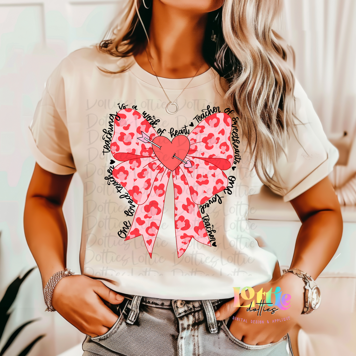 Teacher Bow PNG - Valentine's Day Sublimation - Valentines Design
