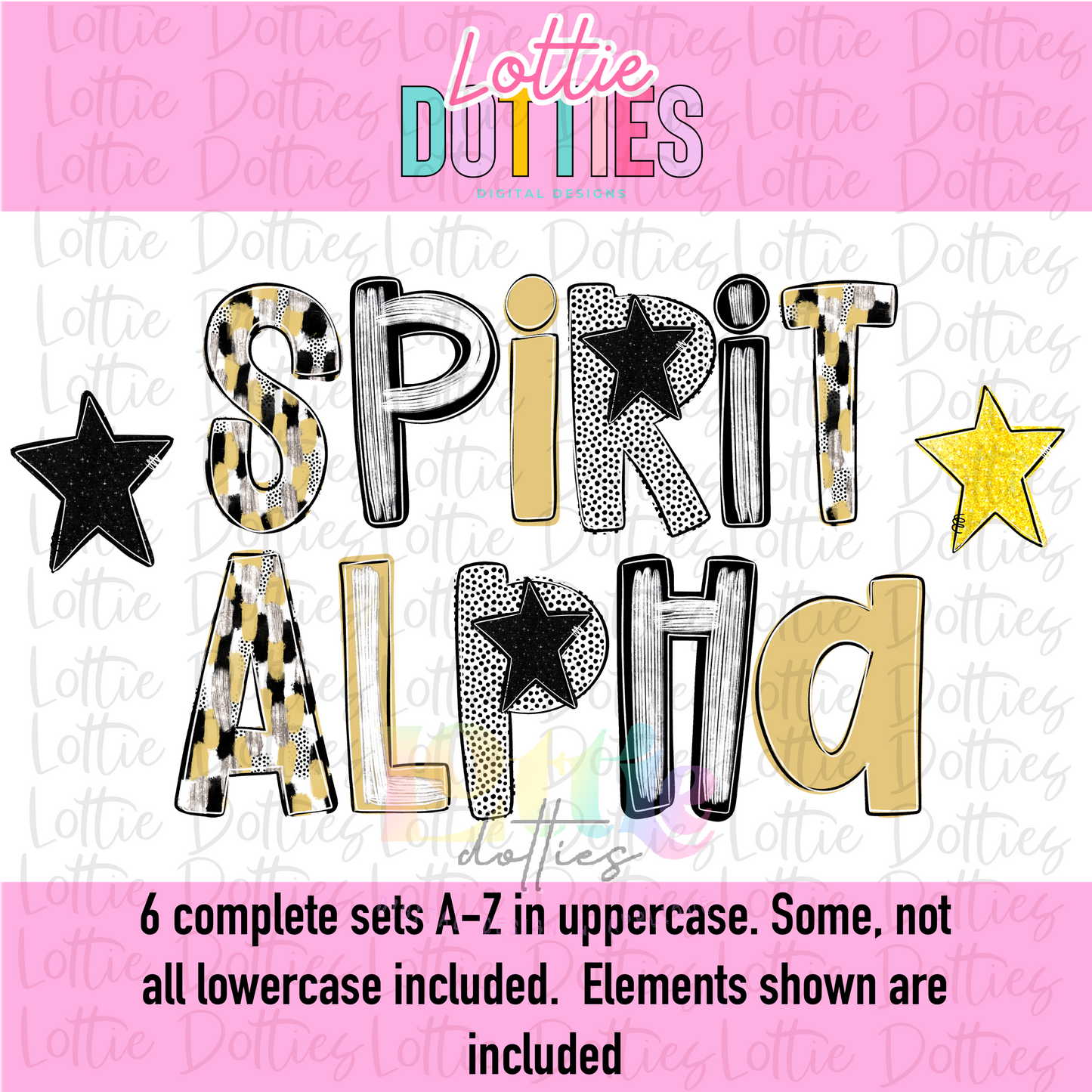 Black & Vegas Gold - Silver Foil Alpha - Black and Vegas Gold with Silver Spirit Alpha - Alphabet - Alpha Pack - Alphabet Clipart - Instant Download - Girl Alpha Packk