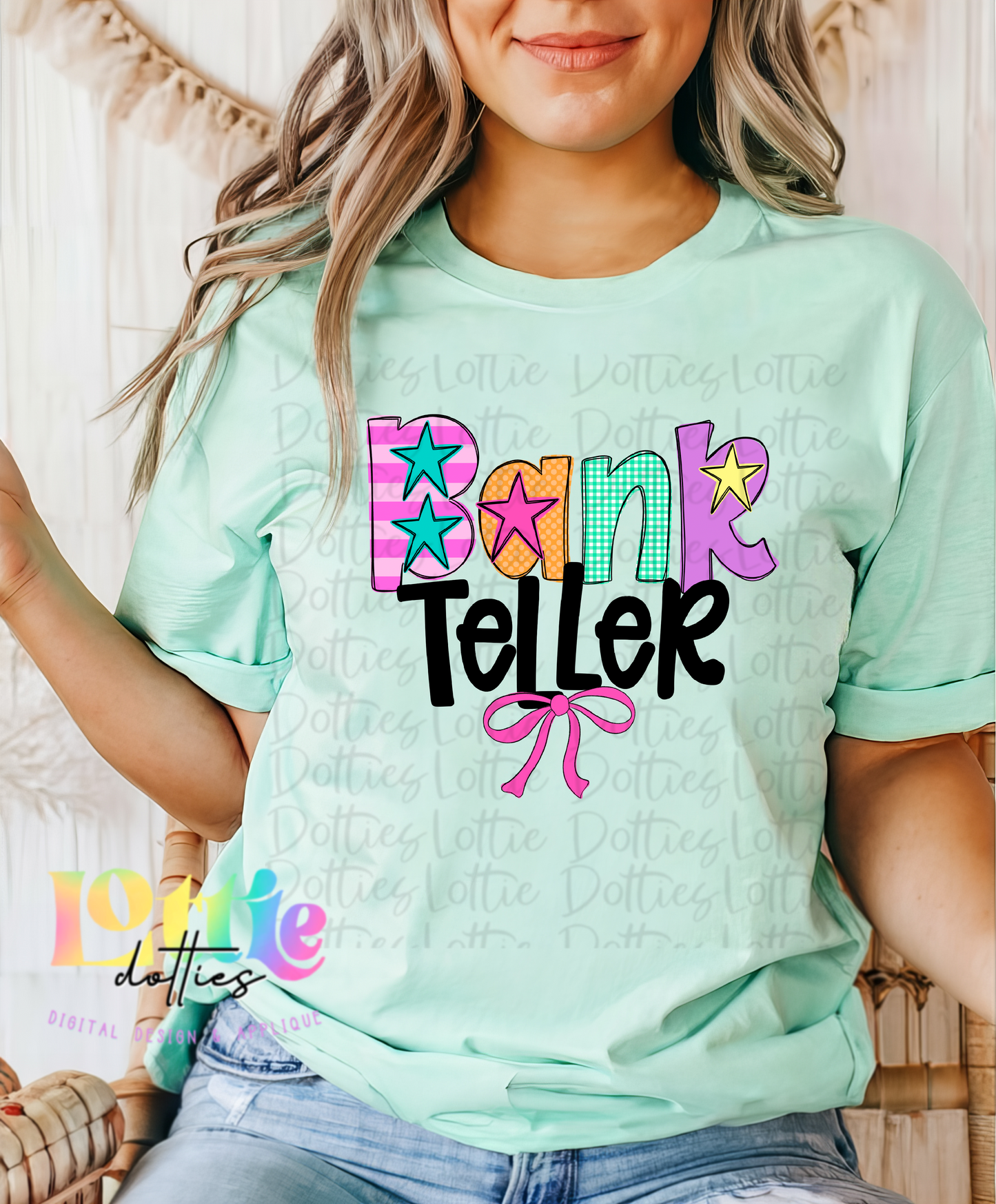 Bank Teller PNG - Bank Teller Pink Bow Sublimation - Digital Download