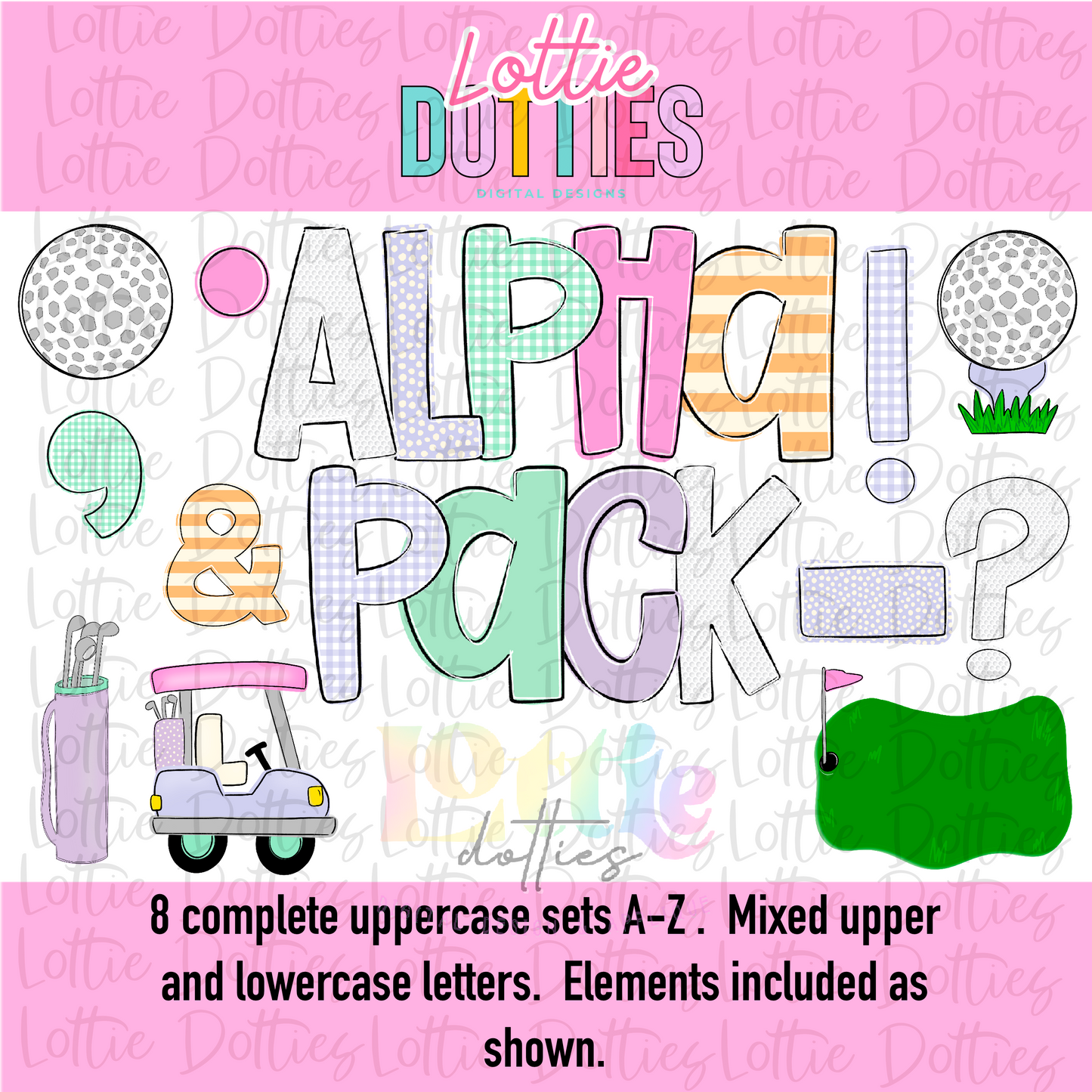 Pastel Colors Golf Alphabet - Golf Alpha Pack - Alphabet Clipart - Instant Download - Alpha Pack
