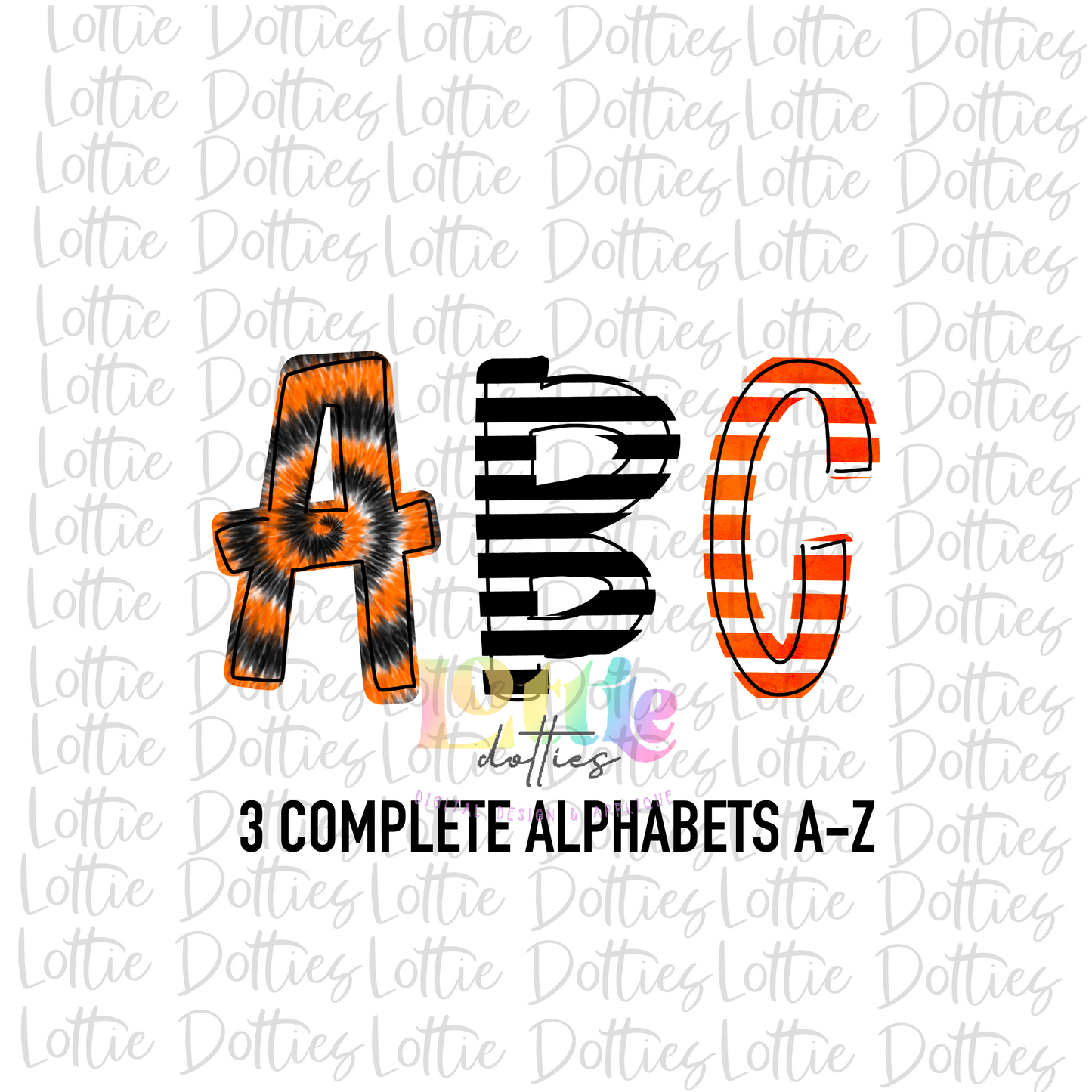 Orange & Black Tie Dye Spirit - Alphabet Clipart - Instant Download - Alpha Pack
