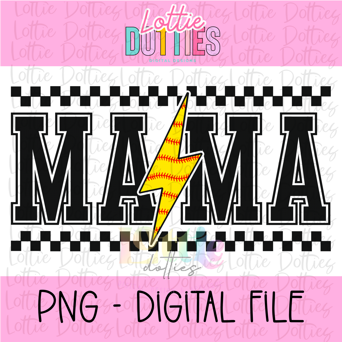 Mama Softball Lightning Bolt - Black - PNG - Design Sublimation - Digital Download