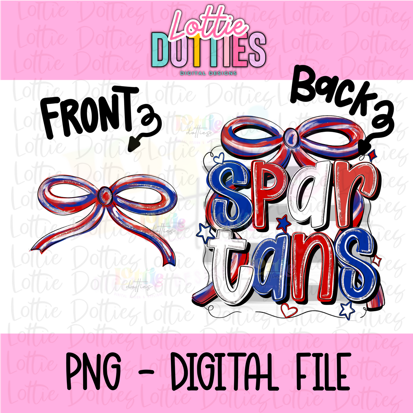 Spartans PNG - Red White and Blue Bow Design Sublimation design - Digital Download