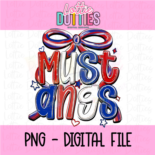 Mustangs PNG - Mustangs Red White and Blue bow design - Digital Download - coquette design