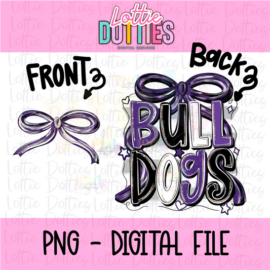Bulldogs PNG - Purple, Black and White bow design - Digital Download - coquette mascot