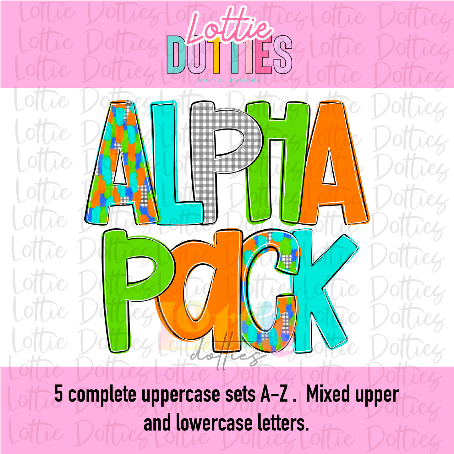 Gray Gingham Poppy Alphabet - Colorful Gingham Poppy Alpha Pack - Alphabet Clipart - Instant Download