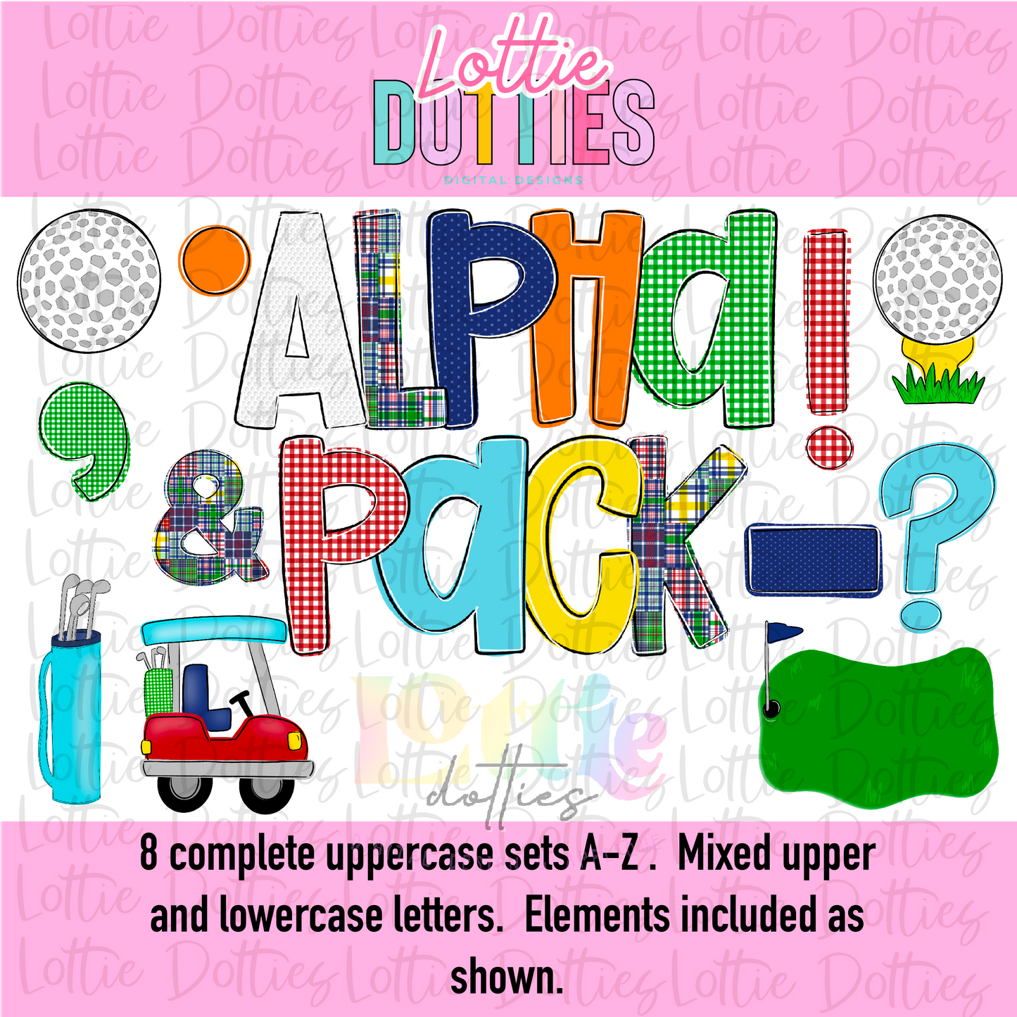 Primary Colors Golf Alphabet - Golf Alpha Pack - Alphabet Clipart - Instant Download - Alpha Pack