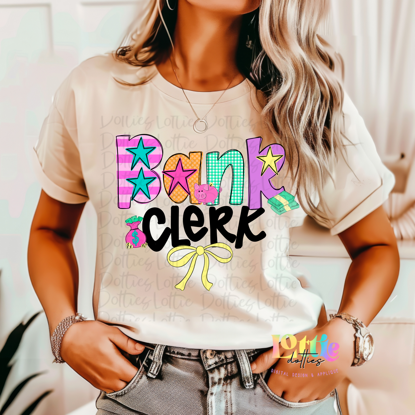 Bank Clerk PNG - Bank Clerk Yellow Bow Sublimation - Digital Download