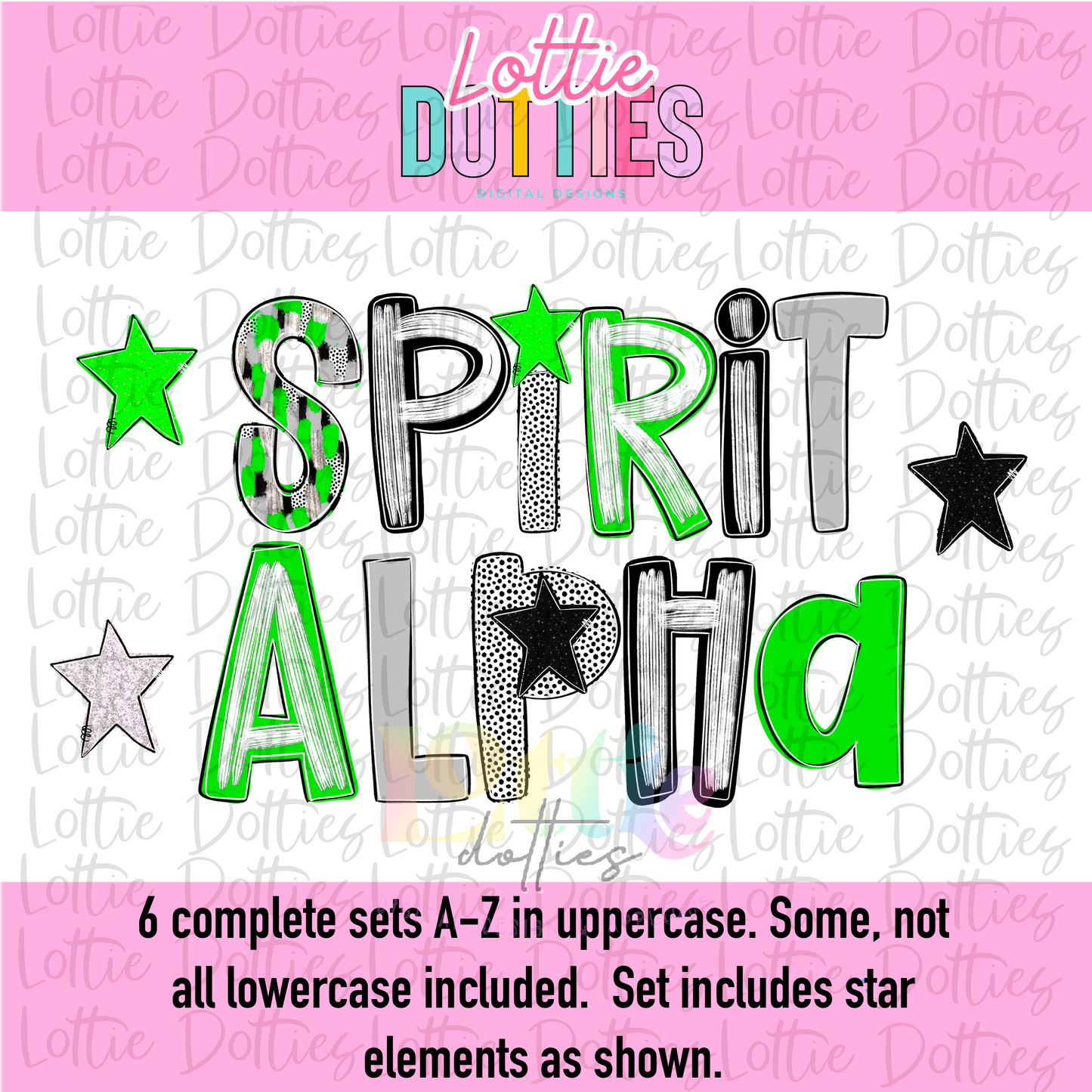 Lime Green Silver & Black Poppy Alpha - Lime Green Silver and Black Spirit Alpha - Alphabet - Alpha Pack - Alphabet Clipart - Instant Download - Poppy Alpha Pack