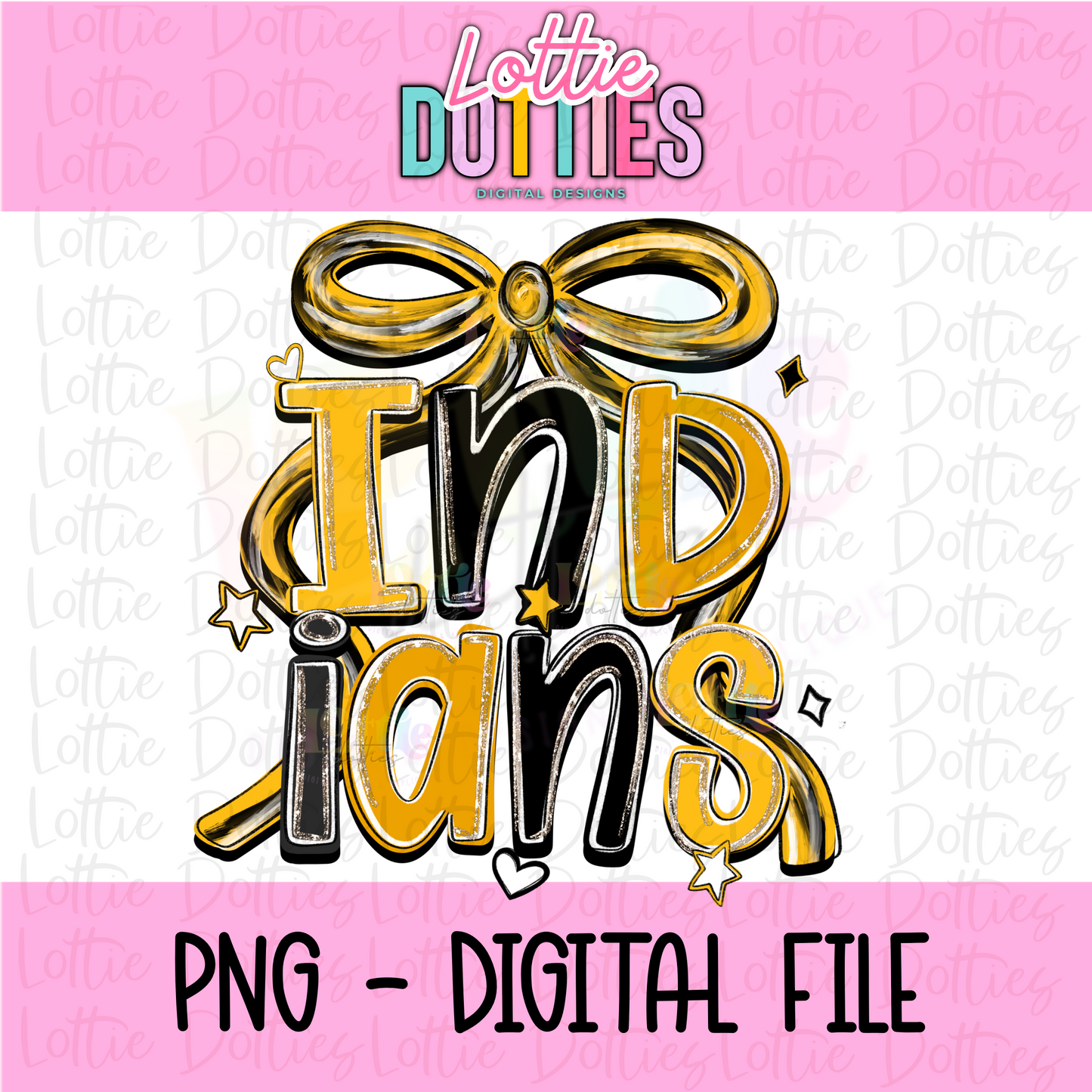 Indians PNG - Indians Black and Gold bow design - Digital Download - coquette mascot