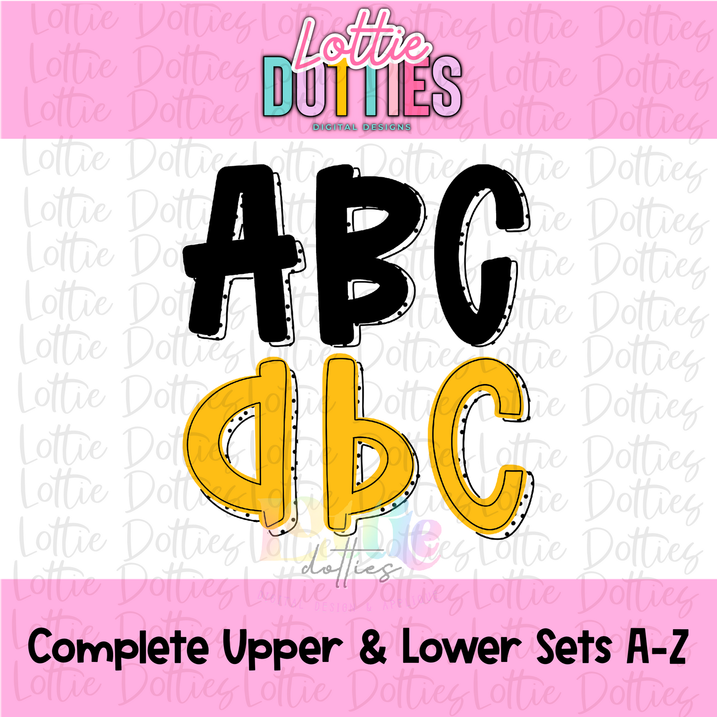 Yellow Gold and Black Dottie alpha - Alpha Pack - Alphabet Clipart - Alphabet