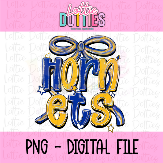 Hornets PNG - Hornets Royal and Gold bow design - Digital Download - coquette mascot