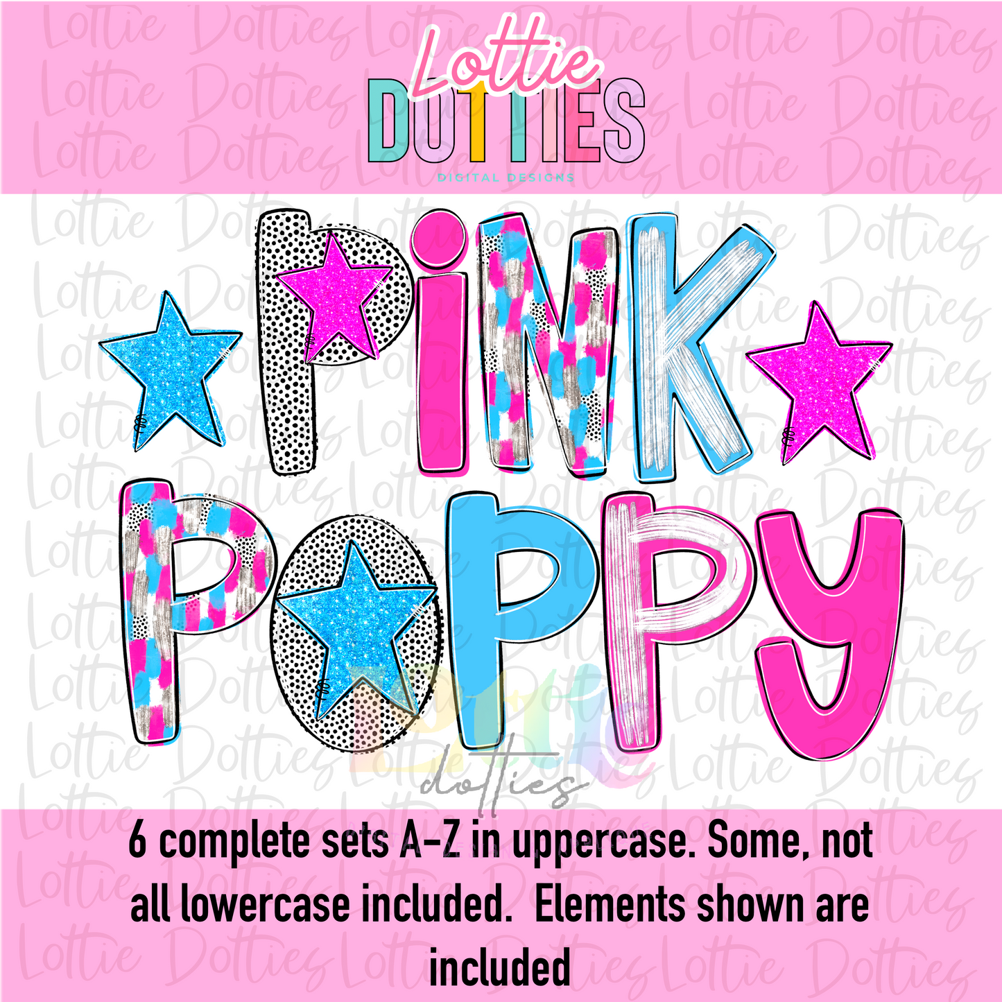 Pink & Blue Poppy - Silver Foil Alpha -Pink and Blue with Silver Spirit Alpha - Alphabet - Alpha Pack - Alphabet Clipart - Instant Download - Girl Alpha Packk