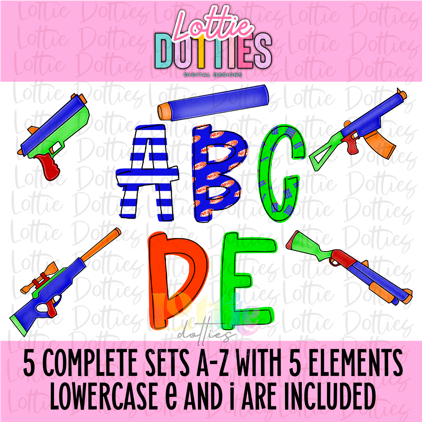 Dart Gun Alpha - Toy Dart Gun Alphabet Clipart - Instant Download - Alpha Pack - Alpha