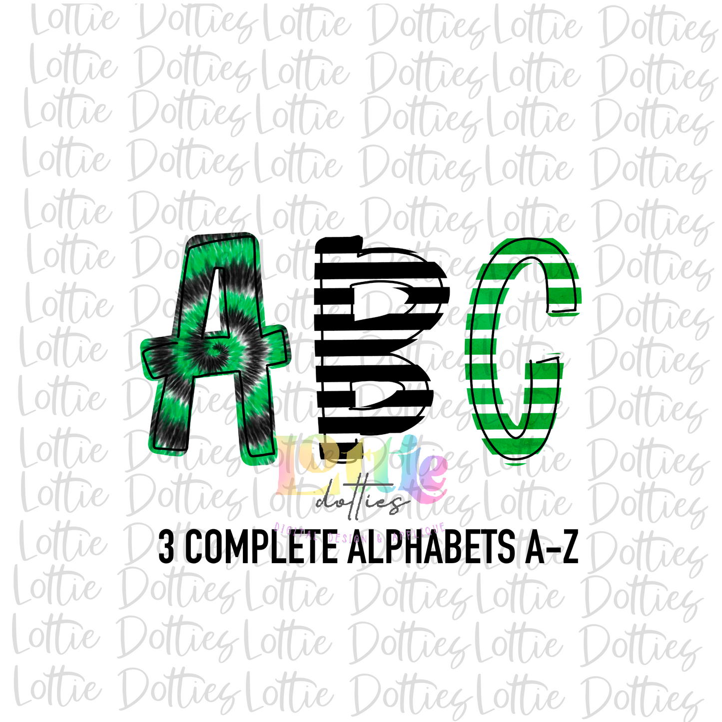 Green & Black Tie Dye Spirit - Alphabet Clipart - Instant Download - Alpha Pack