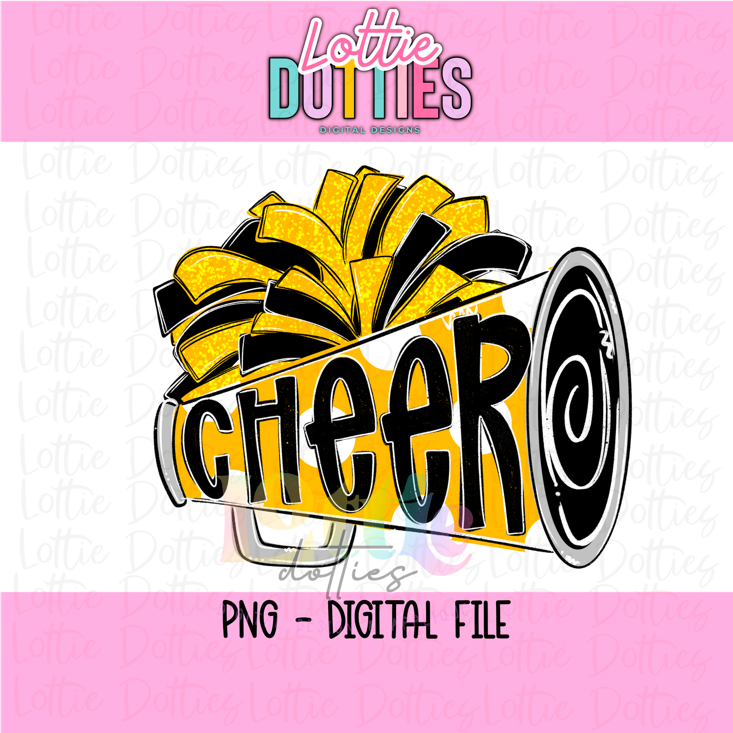 Cheer Megaphone PNG - Gold & Black Sublimation - Digital Design