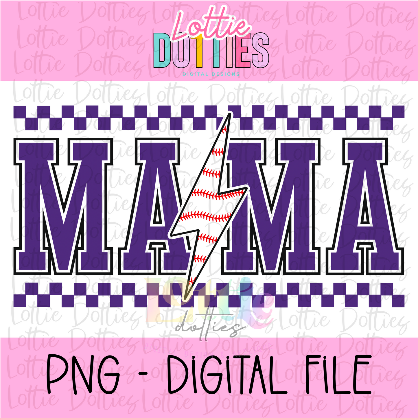 Mama Baseball Lightning Bolt- Navy - PNG - Design Sublimation - Digital Download