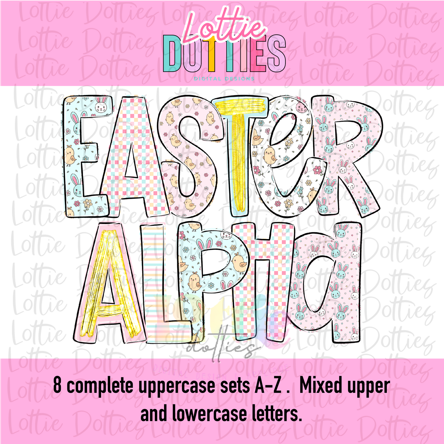 Easter Alphabet - Gold Foil Easter Poppy Alpha Pack - Alphabet Clipart - Instant Download