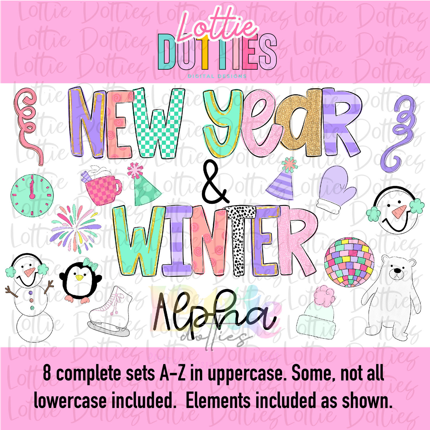 New Year & Winter Alpha - Alphabet - Alpha Pack - Alphabet Clipart - Instant Download - Alpha Packs