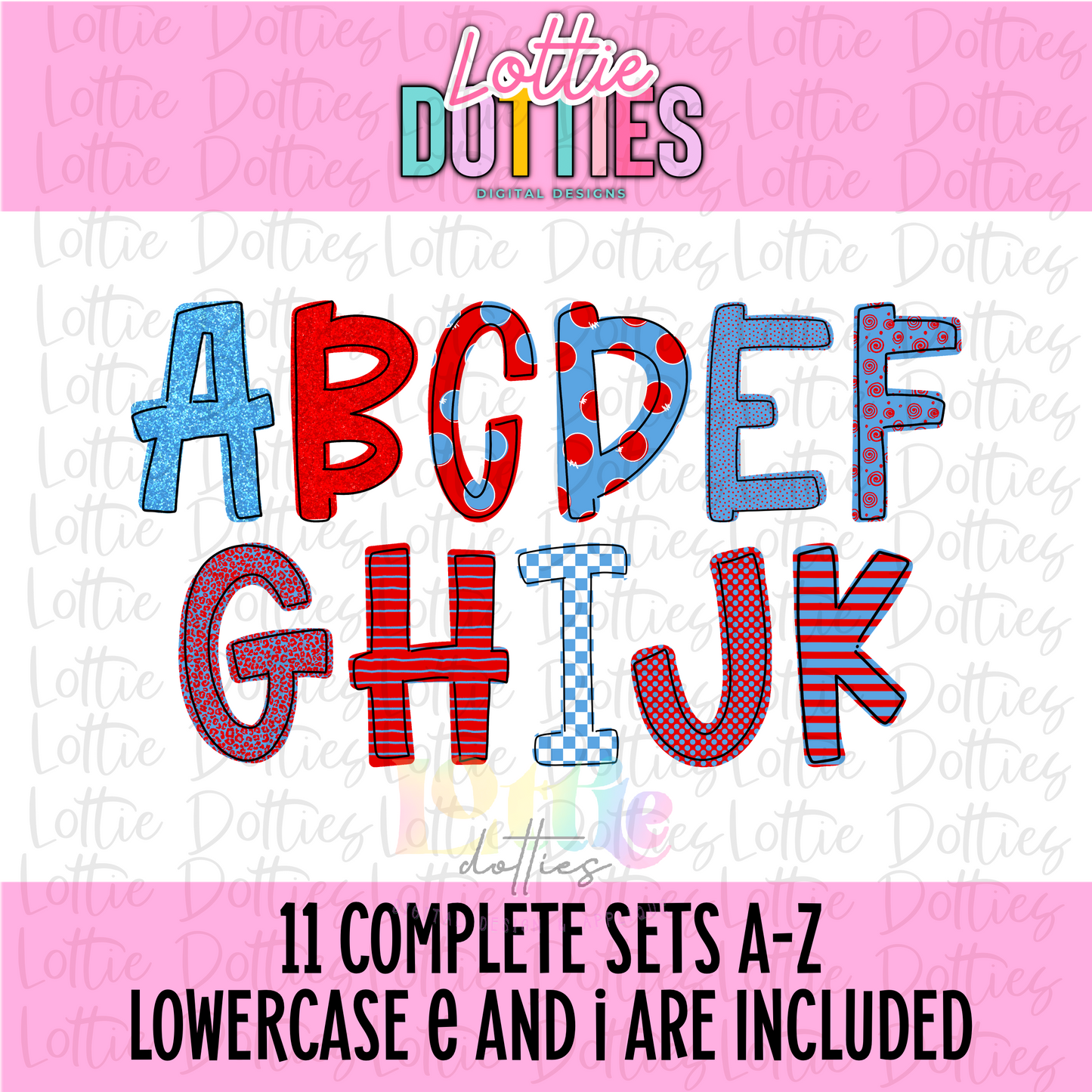 Columbia Blue and Red Spirit Alpha - School Spirit Alphabet Clipart - Instant Download - Alpha Pack - Alpha
