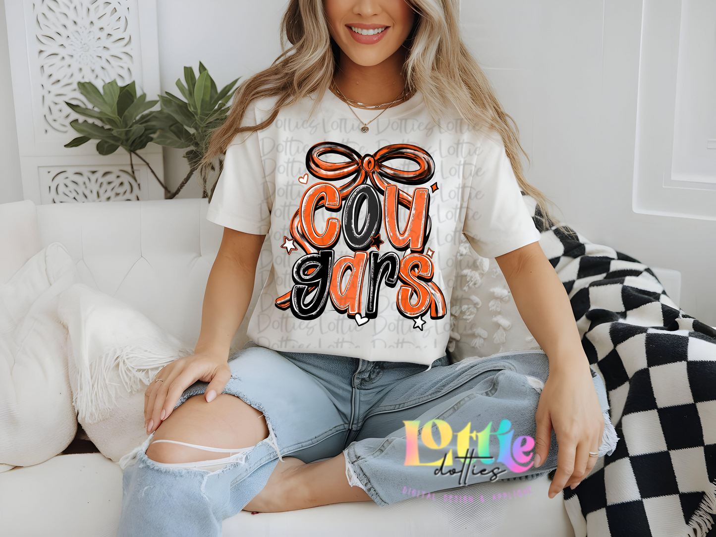 Cougars PNG - Orange & Black Bow Sublimation design - Digital Download