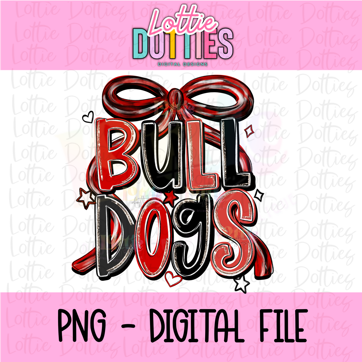 Bulldogs PNG - Bulldogs Red and Black bow design - Digital Download
