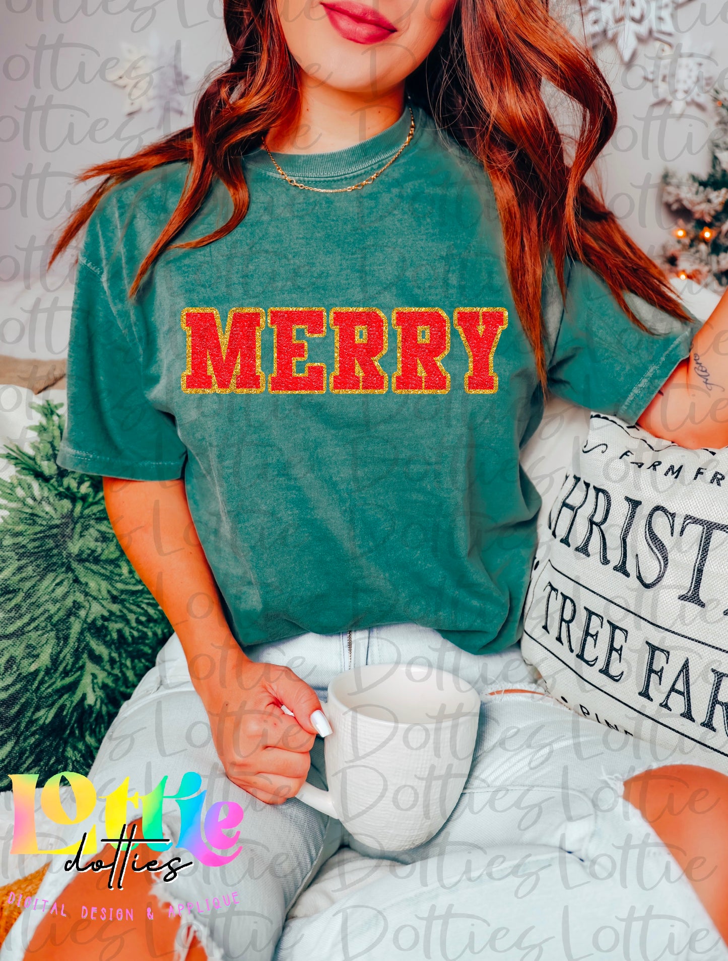 Merry - Red and Gold Chenille PNG - Christmas - Sublimation - Digital Download