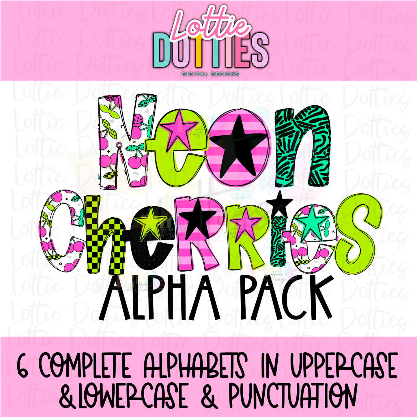 Neon Cherries Alpha Pack - Alpha Pack - Alphabet Clipart - Instant Download
